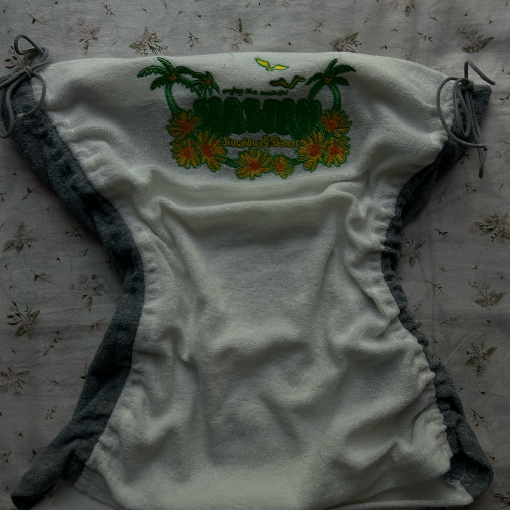 SHEIN White and Gray Tank Top with Green and Orange Floral Design